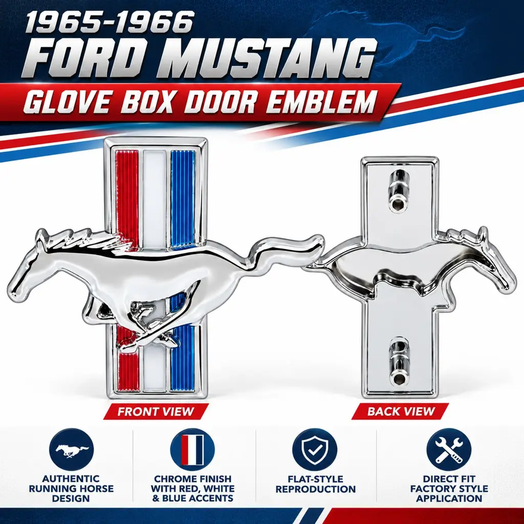 1965-1966 Ford Mustang Running Horse Glove Box Door Emblem – Chrome – Flat Style image 2