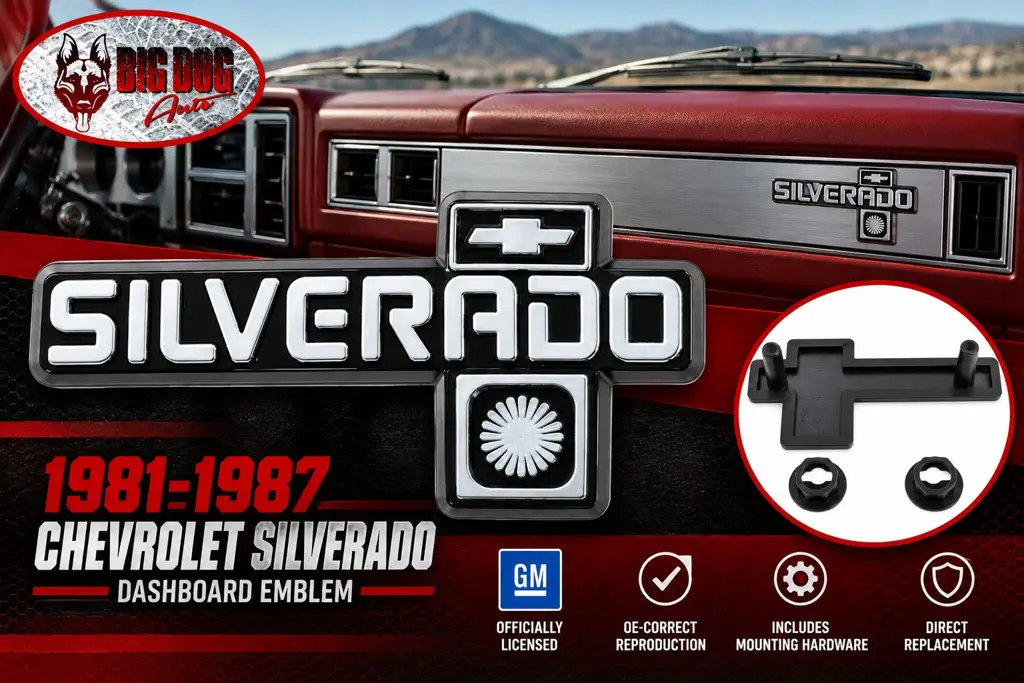 1981-1987 Chevrolet Silverado Truck Dashboard Dash Emblem Chrome Black GM Licensed OER image 2