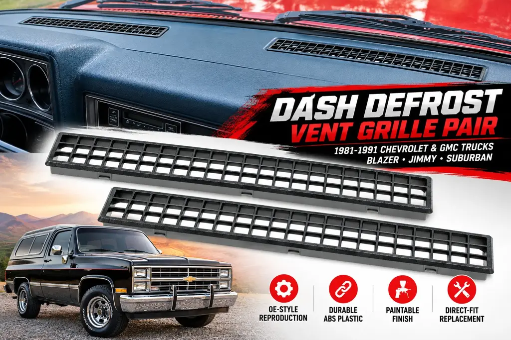 1981-1991 Chevy GMC Truck Blazer Jimmy Suburban Dash Defrost Vent Grille Pair Black image 2