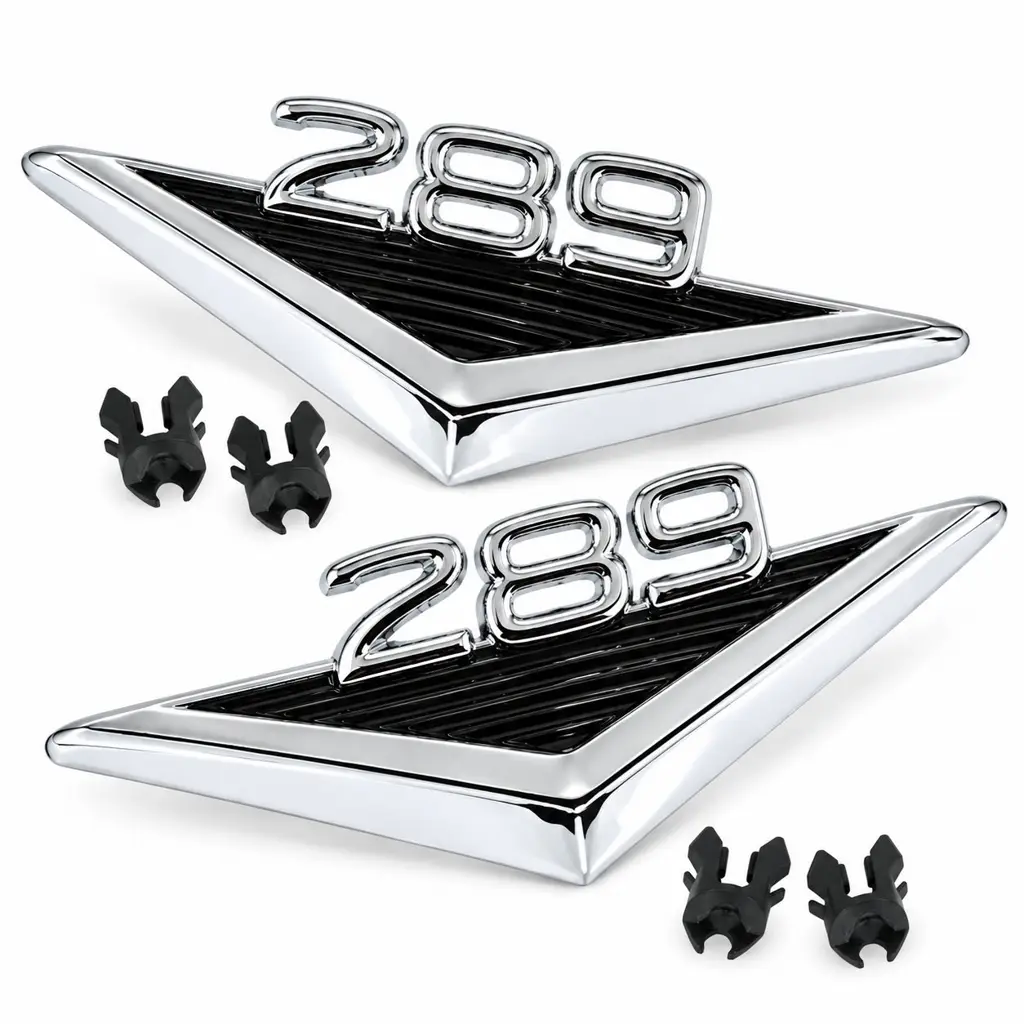 1963-1968 Ford Mustang Bronco Fairlane Falcon Ranchero 289 V8 Fender Emblems – Chrome & Black – Pair LH RH