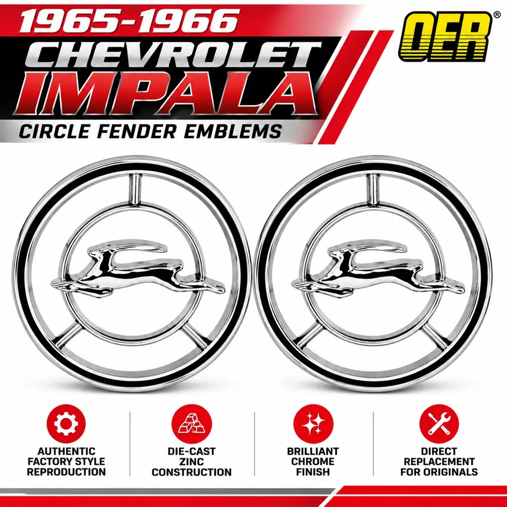 1965-1966 Chevy Impala Circle Fender Emblems – Chrome – Pair LH RH – OER image 2
