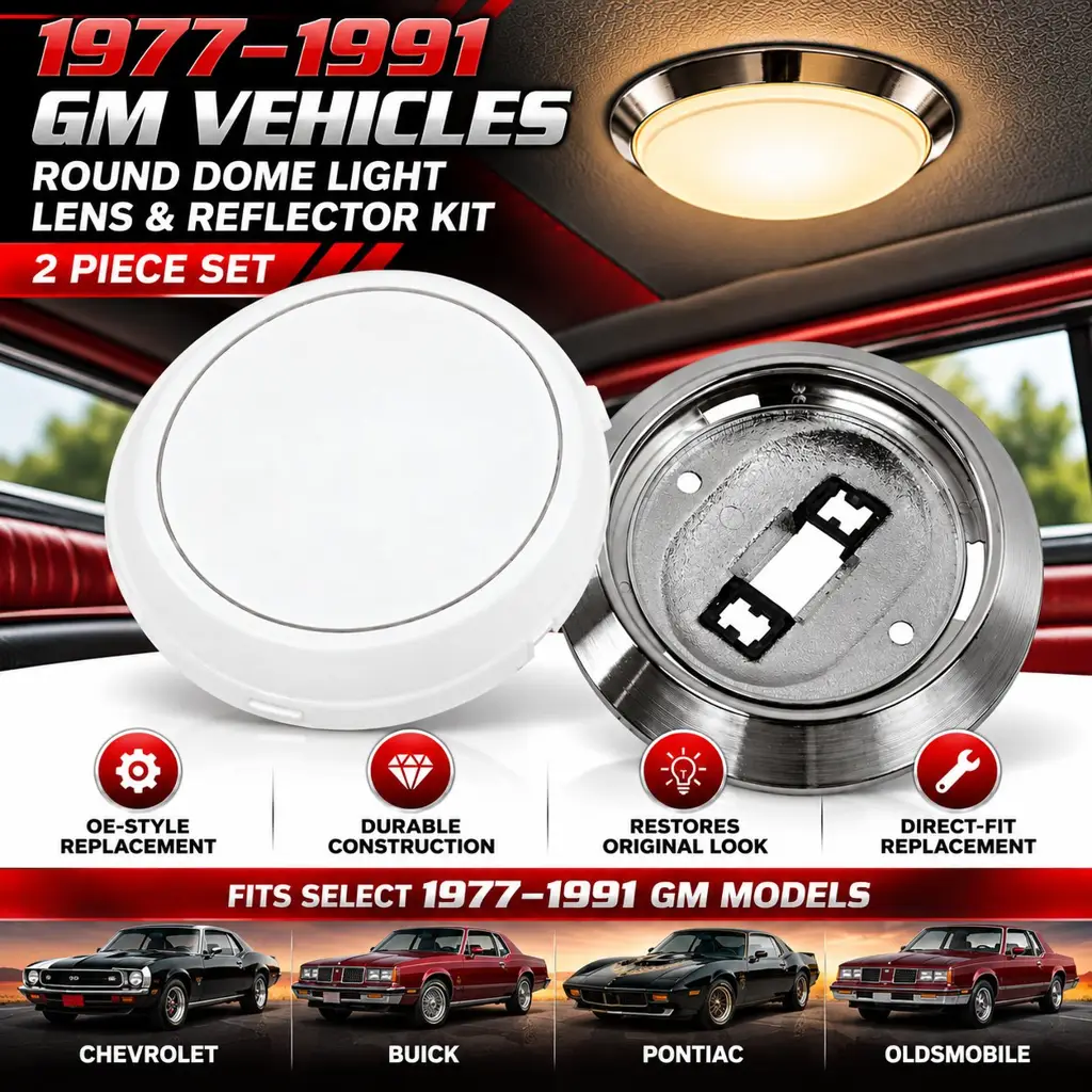 1977–1991 GM Buick Chevy Pontiac Oldsmobile Round Dome Light Lens & Chrome Base Reflector Kit – 2 Piece image 2