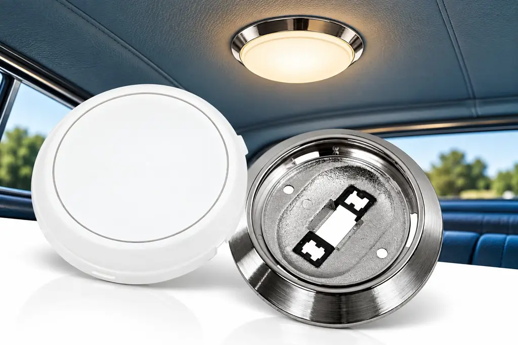 1977–1991 GM Buick Chevy Pontiac Oldsmobile Round Dome Light Lens & Chrome Base Reflector Kit – 2 Piece image 4