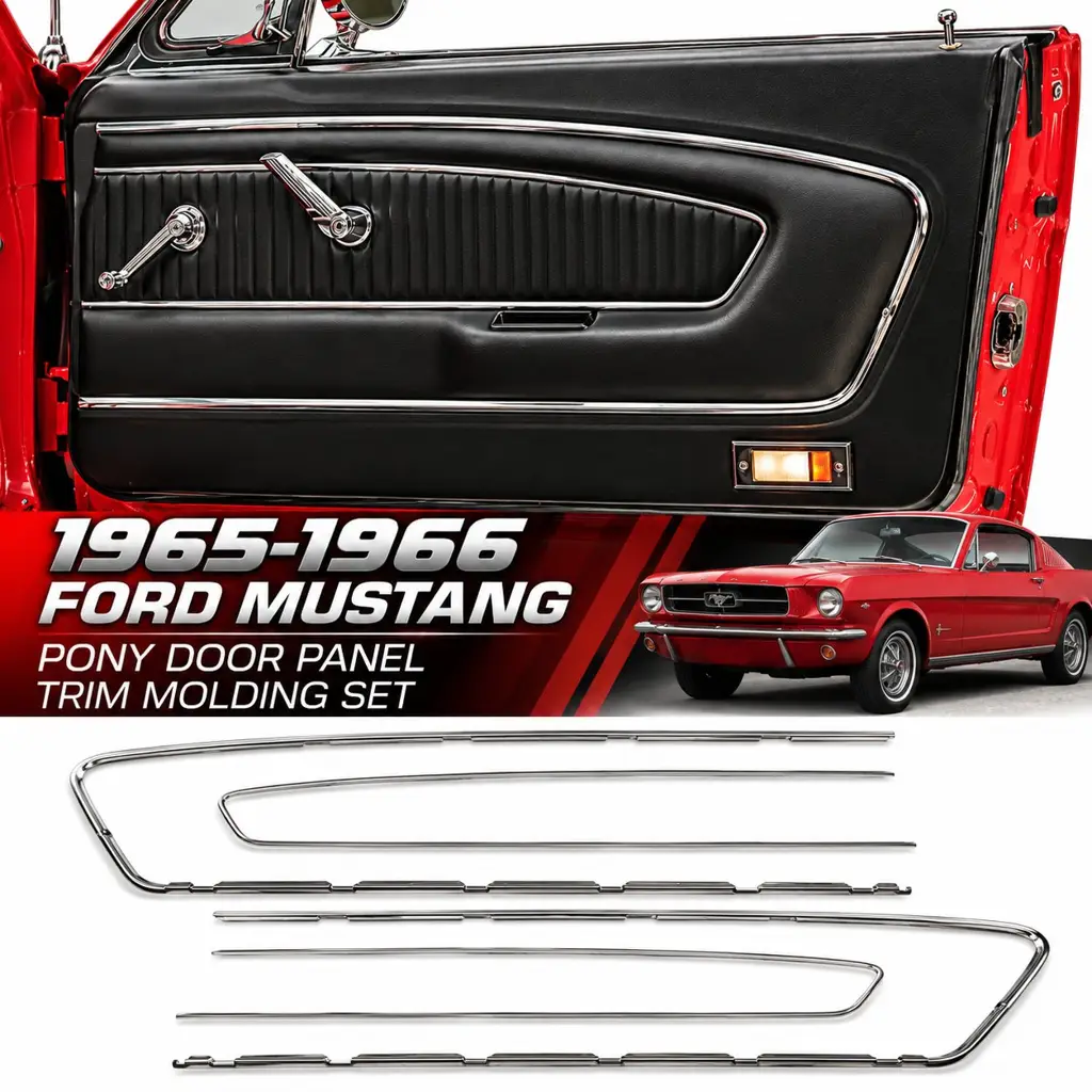 1965-1966 Ford Mustang Pony Door Panel Stainless Steel Trim Molding Set – 4 Piece LH RH image 2