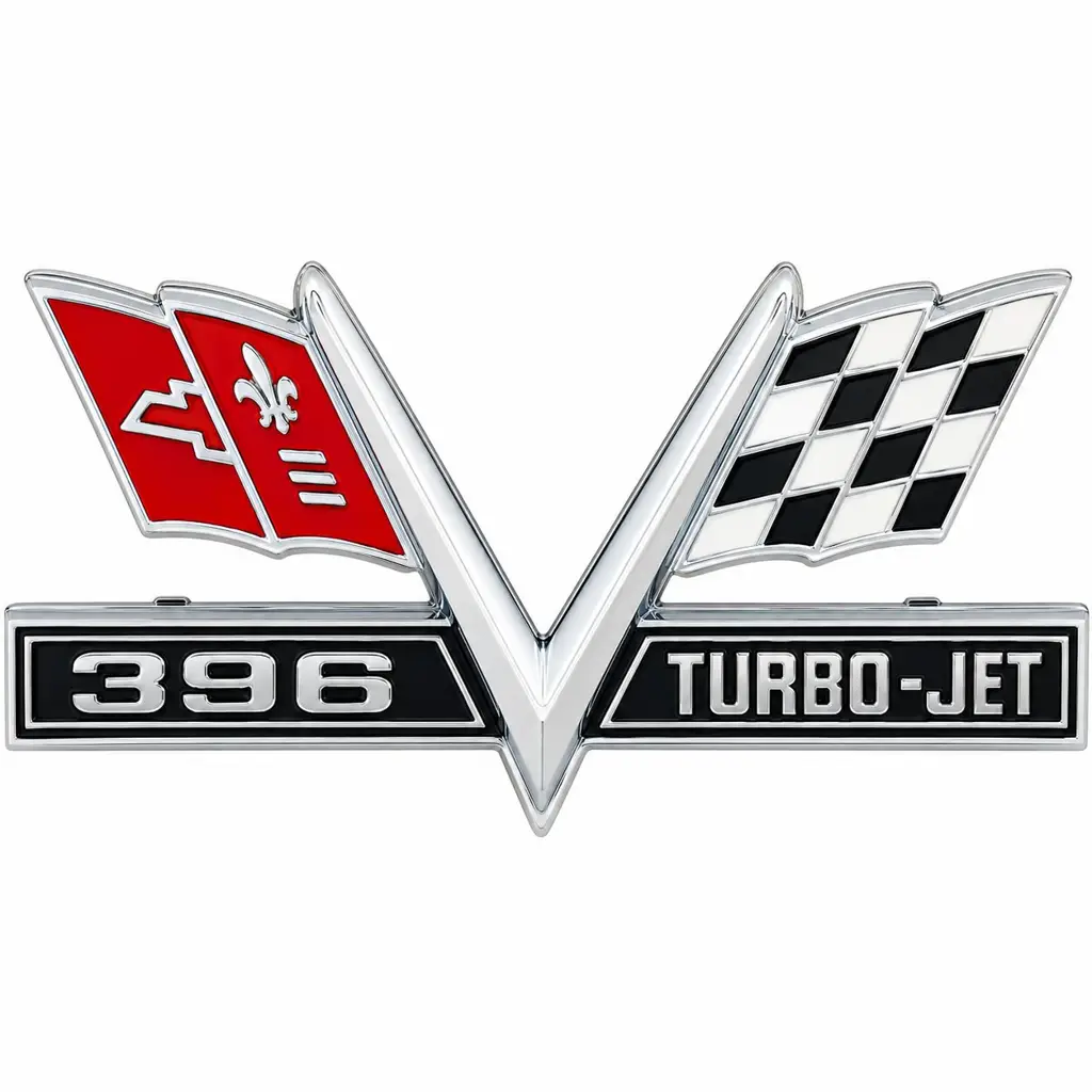 1965-1967 Chevy Impala Camaro Chevelle 396 Turbo Jet V Flag Front Fender Emblems - Pair image 2