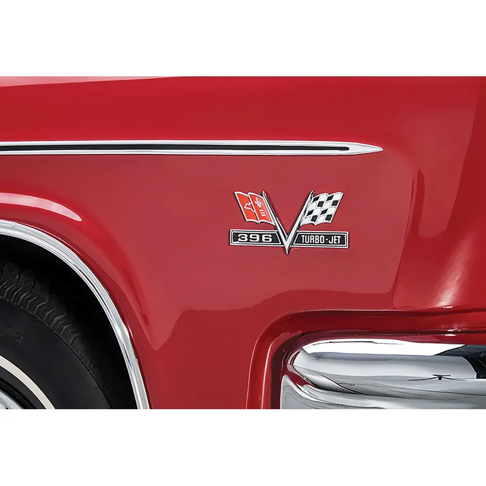 1965-1967 Chevy Impala Camaro Chevelle 396 Turbo Jet V Flag Front Fender Emblems - Pair image 3