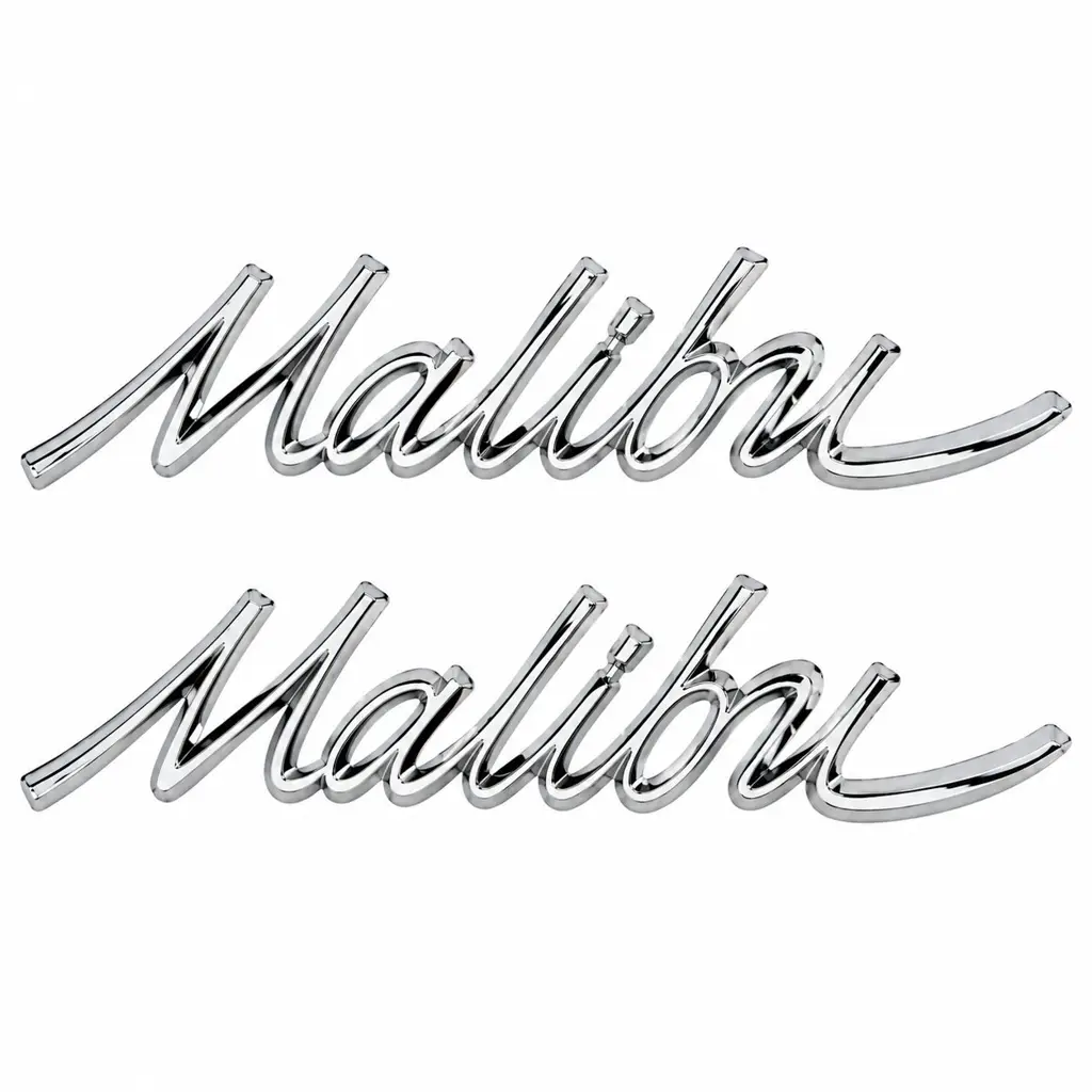 1966-1967 Chevy Malibu Quarter Panel Script Emblems Chrome Pair GM Licensed OER