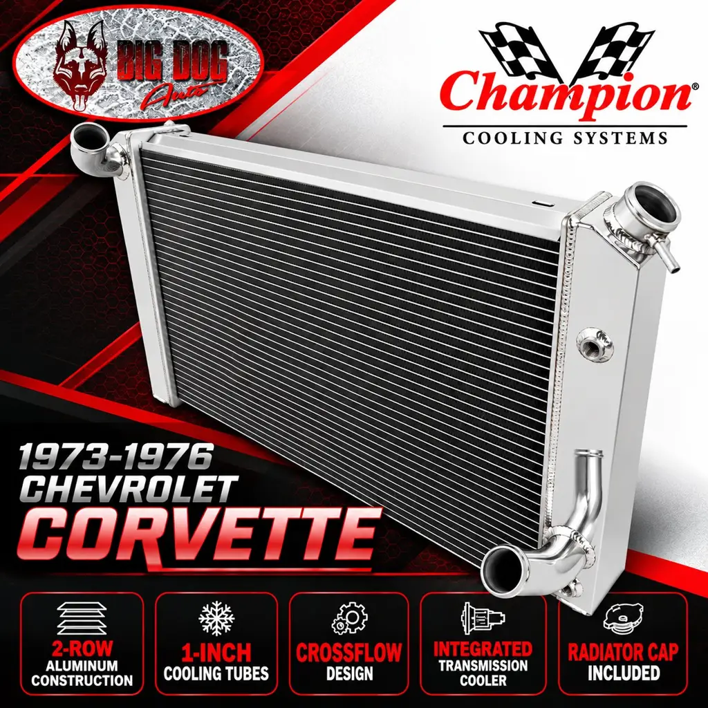 American Eagle Radiator AE478 Aluminum 2 Row for 73-76 Corvette one inch tubes image 2