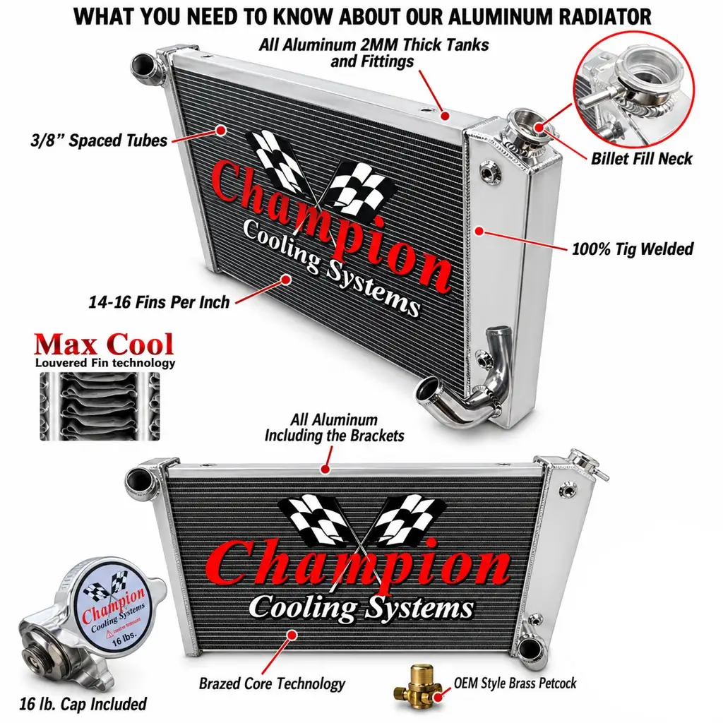 1969–1972 Chevrolet Corvette Champion Aluminum Radiator – Crossflow – CC1655 image 5