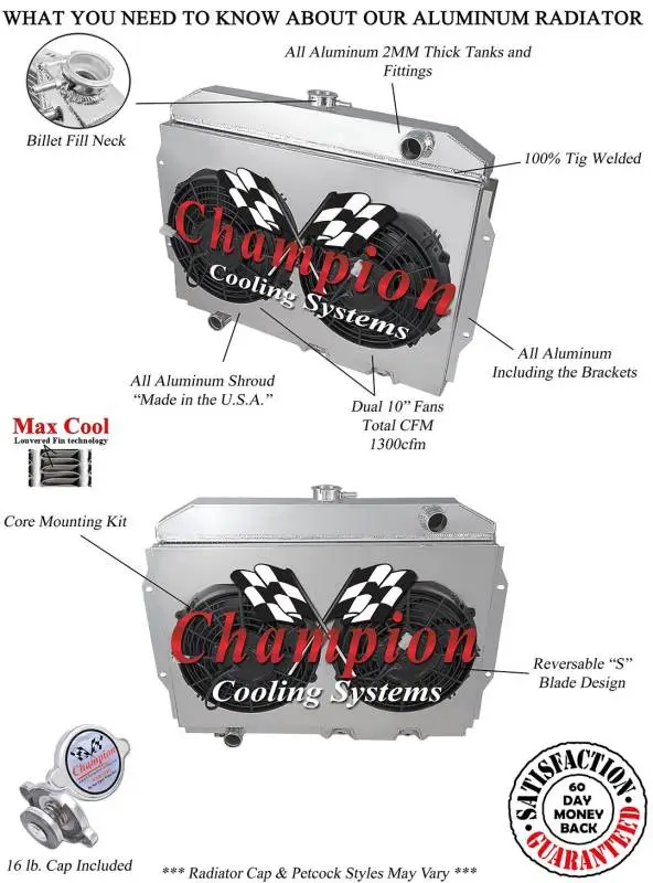 Champion 3 Row Aluminum Radiator Combo for 1967 - 1974 AMC Various Models CC407 thumbnail 3