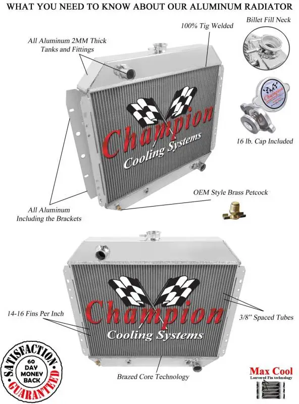 Champion Three Row All Aluminum Radiator Ford F-Series/Bronco w/Chevy V8 CC833 thumbnail 3