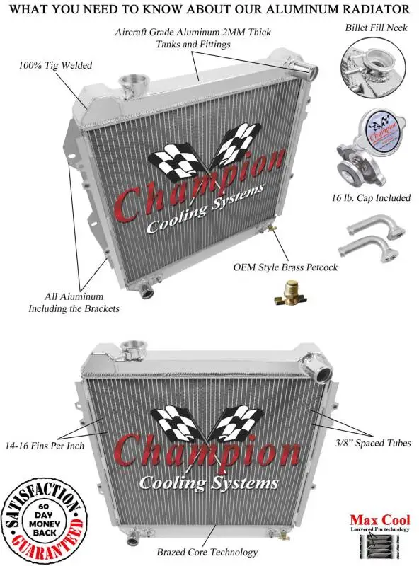1988 - 1995 Toyota Pick Up, Forerunner Three Row Champion Aluminum Radiator CC50 thumbnail 3