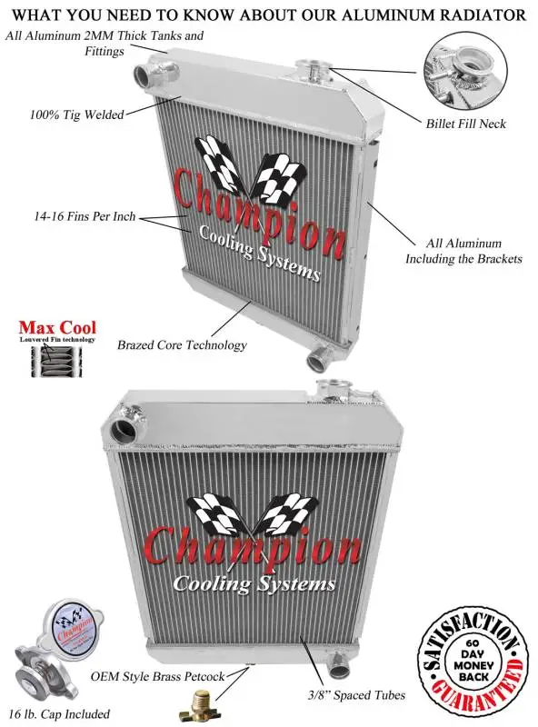 Champion 2 Row Aluminum Radiator for 1960 -1966 Chevy Pick Up Trucks EC6066 thumbnail 3