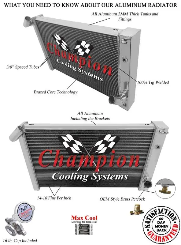 Champion Cooling 2 Row Aluminum Radiator for 1973 - 1976 Corvette EC478 thumbnail 3