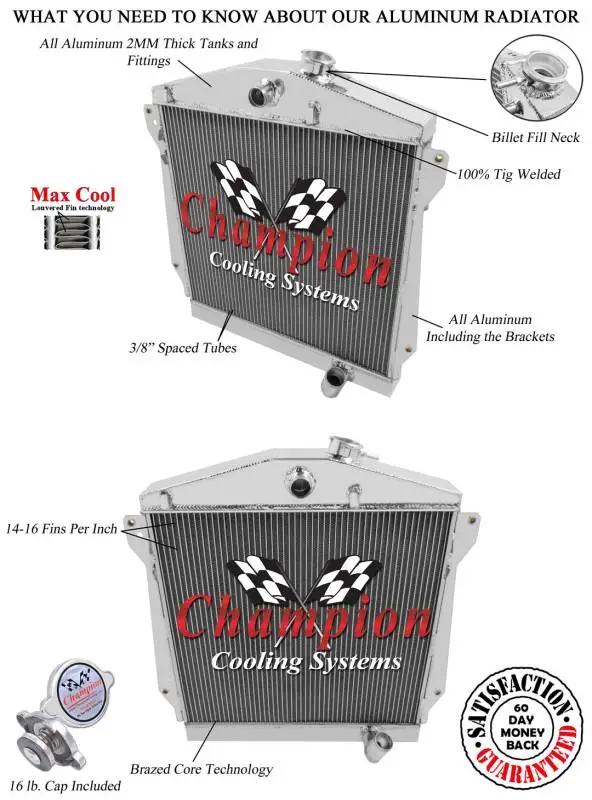 Champion 3 Row Aluminum Radiator for 1943-1948 Chevy Cars CC4348 thumbnail 3
