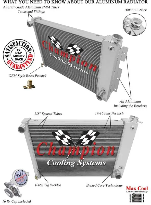 Champion 3 Row Aluminum Radiator for 1973 -1974 Buick, Pontiac, Olds, Chevy CC412 thumbnail 3