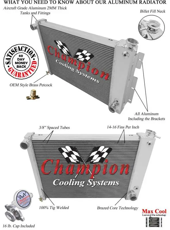 Champion 4 Row Aluminum Radiator for 1967 -1969 Camaro and Firebird MC370 thumbnail 3