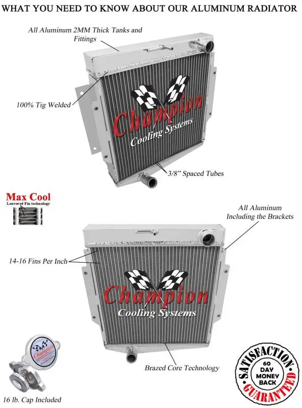 Champion 2 Row Aluminum Radiator for 1965-1970 Datsun Fairlady EC1600 thumbnail 3