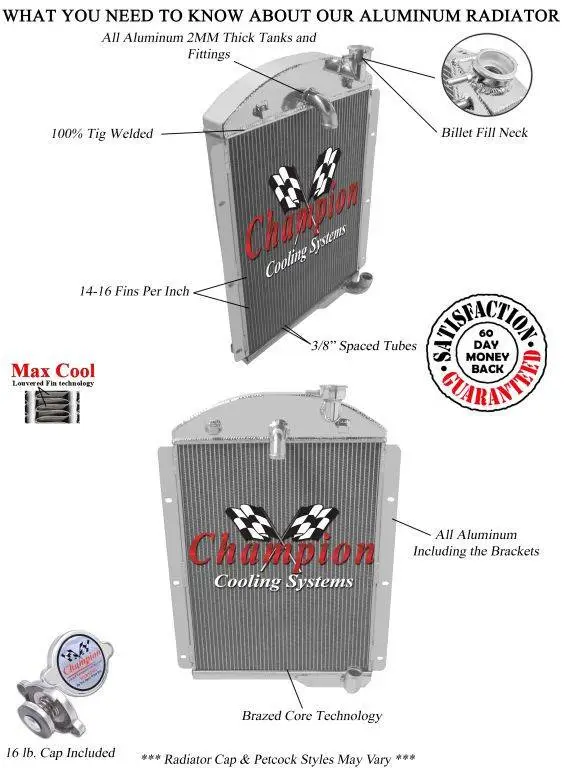 1941-1946 Chevrolet Pickup Truck Champion 3 Row Core All Aluminum Radiator CC4146 thumbnail 3