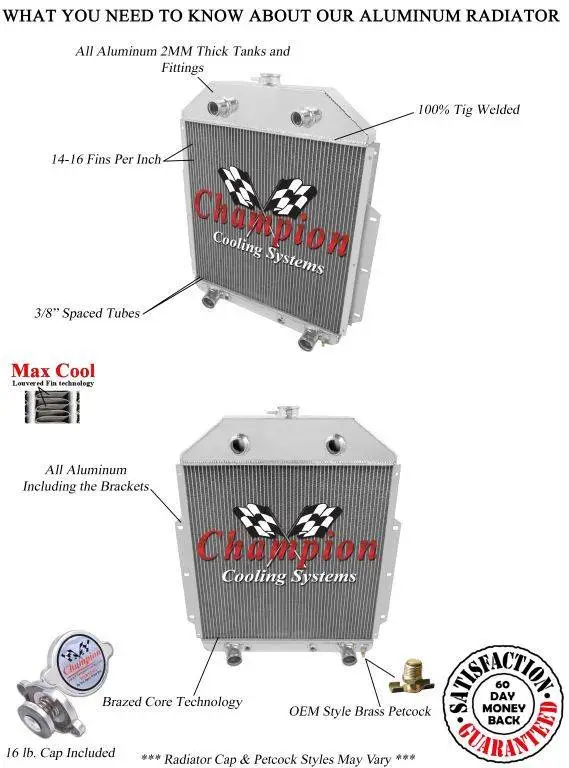 Champion Two Row Aluminum Radiator for 1942-1952 Ford Truck w/Flathead V8 EC4252FH thumbnail 3