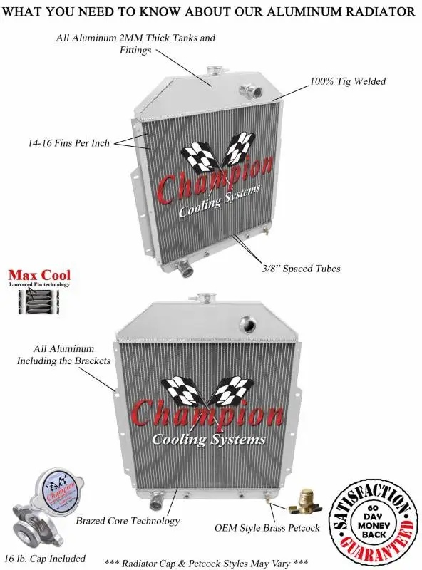 Champion Three Row Aluminum Radiator for 1942-1952 Ford Truck w/ Ford V8 CC4252FD thumbnail 3