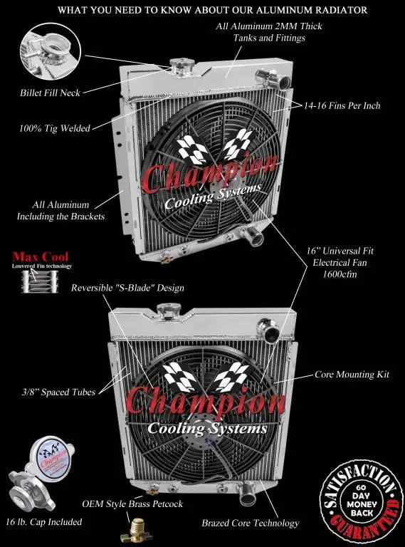 Four Row Aluminum Radiator Combo for 60-66 Ford Ranchero, Falcon, Mustang. Econoline, Comet & Model T FSMC259 thumbnail 4