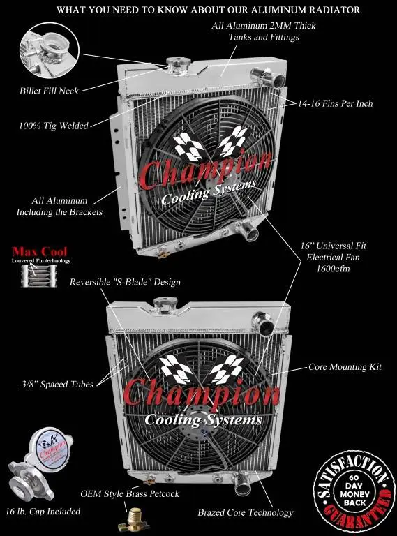 Two Row Aluminum Radiator Combo for 60-66 Ford Ranchero, Falcon, Mustang. Econoline, Comet & Model T FSEC259 thumbnail 2