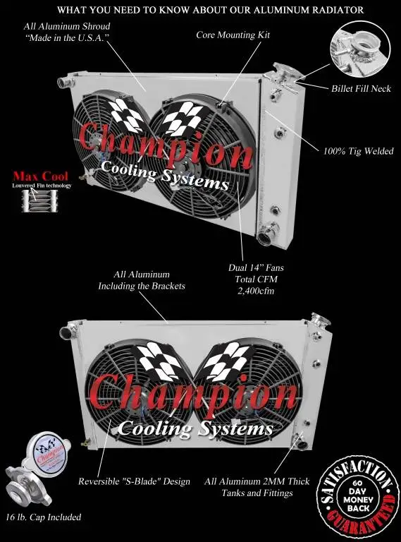 Three Row All Aluminum Radiator Combo for 75-87 GM FSCC162-R thumbnail 2