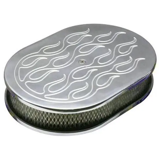 Chevy Ford Mopar 12" Oval Flamed Chrome Air Cleaner