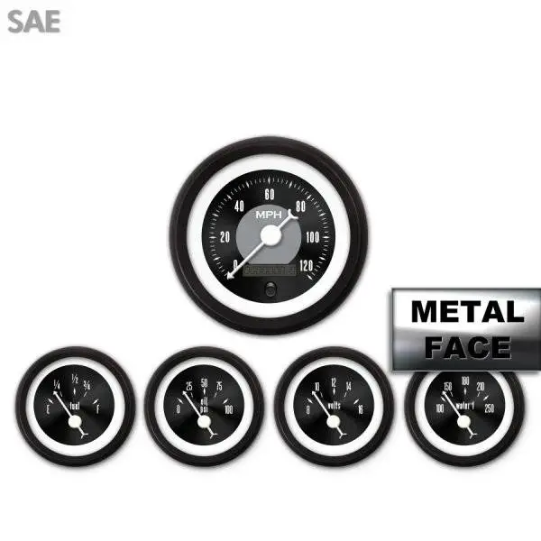 Assembled 5 Gauge Set - American Classic ~ Black Face, White Classic Needles, Black Bezels