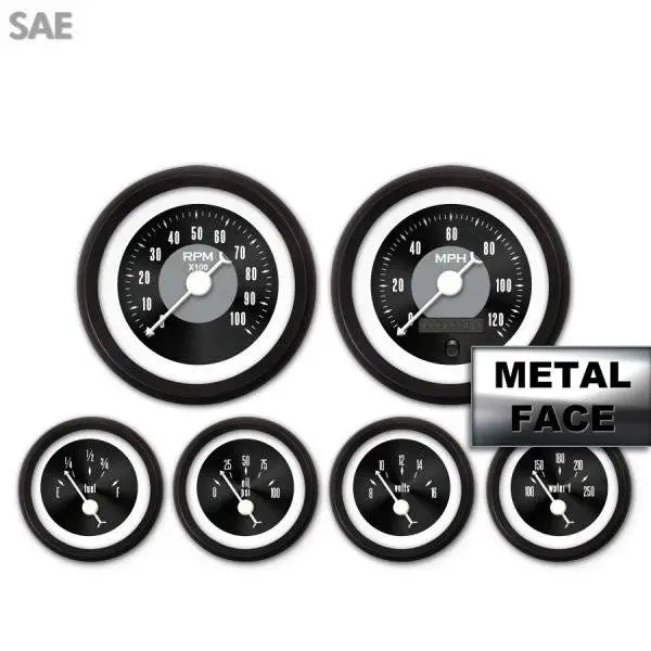 Assembled 6 Gauge Set - American Classic ~ Black Face, White Classic Needles, Black Bezels