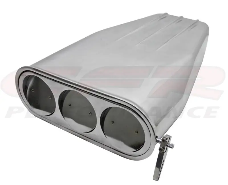 Chevy/Ford/Mopar Bug-Catcher Style Billet Finned Hood Scoop, 4 BBL