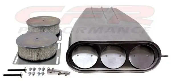 Chevy/Ford/Mopar Bug-Catcher Style Billet Finned Hood Scoop, 4 BBL thumbnail 2