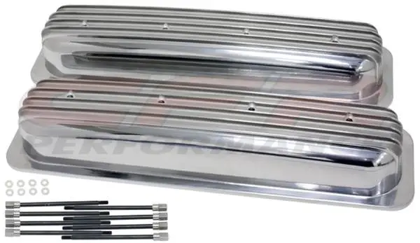 1987-97 Chevy 5.0L & 5.7L Short Polished Aluminum Finned Center-Bolt Valve Covers