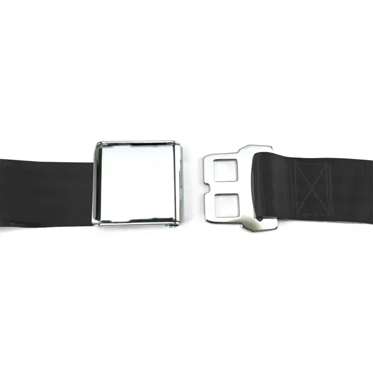 3 Point Retractable Black Lap Seat Belt, Airplane Buckle, Pair thumbnail 2