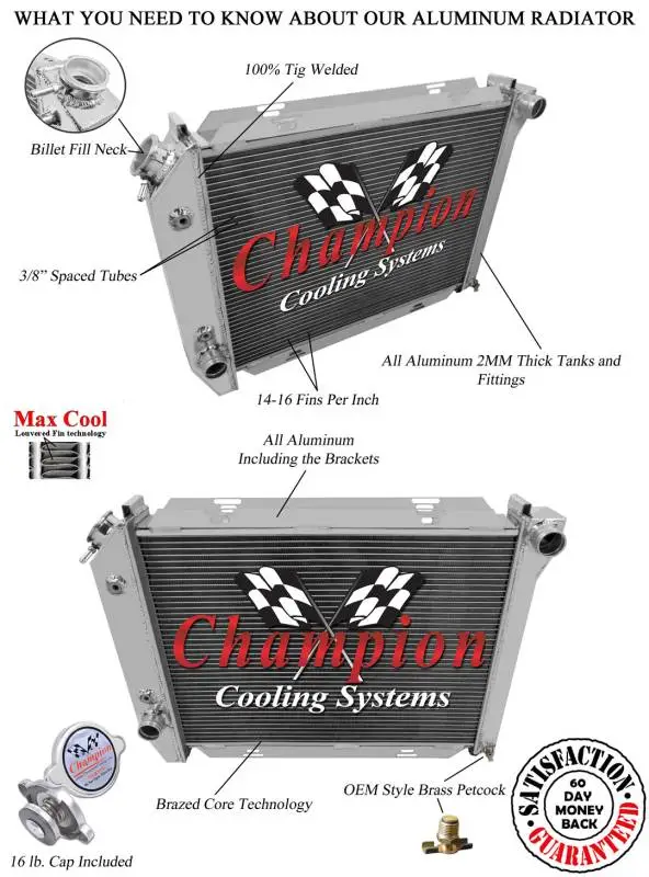 1967-1968 Ford T Bird, Galaxie, More Champion 2 Row Core All Aluminum Radiator EC385 thumbnail 3