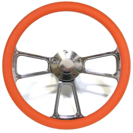 14" Polished Billet Muscle Style Steering Wheel w/Your Choice of Half-Wrap