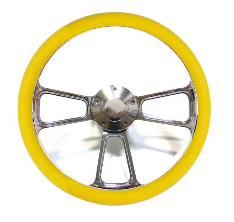 14" Polished Billet Muscle Style Steering Wheel w/Your Choice of Half-Wrap thumbnail 3