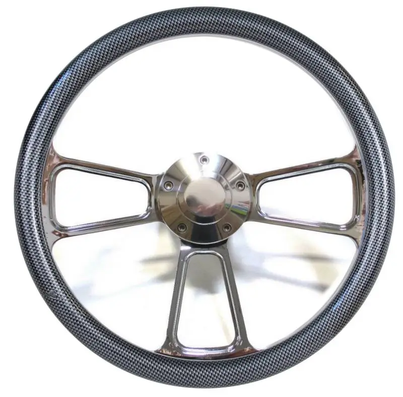 14" Polished Billet Muscle Style Steering Wheel w/Your Choice of Half-Wrap thumbnail 4