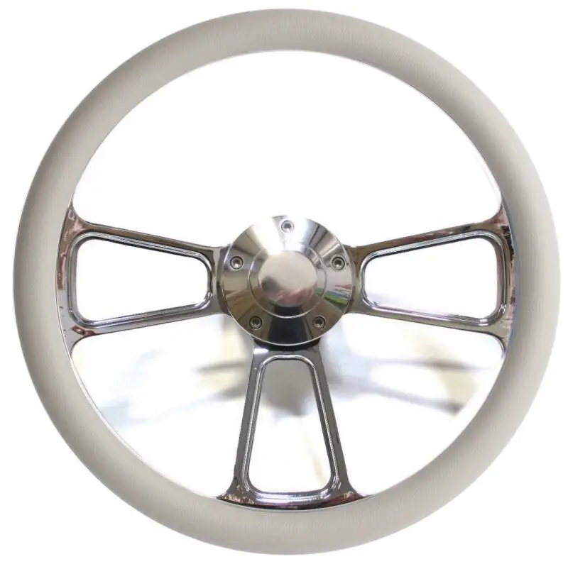 14" Polished Billet Muscle Style Steering Wheel w/Your Choice of Half-Wrap thumbnail 5