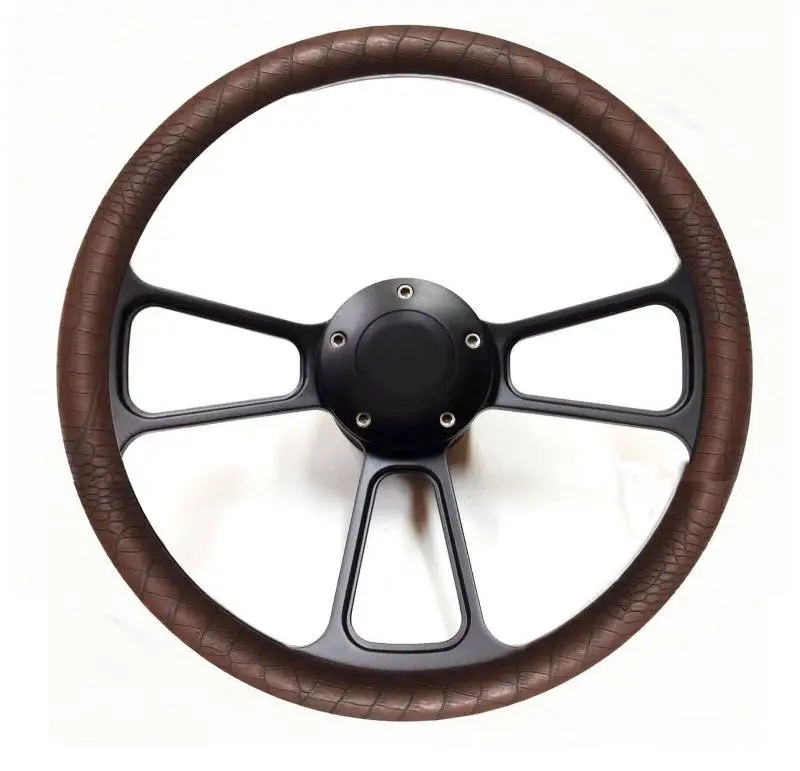 14" Black Billet Muscle Style Steering Wheel w/Your Choice of Horn and Half-Wrap thumbnail 2