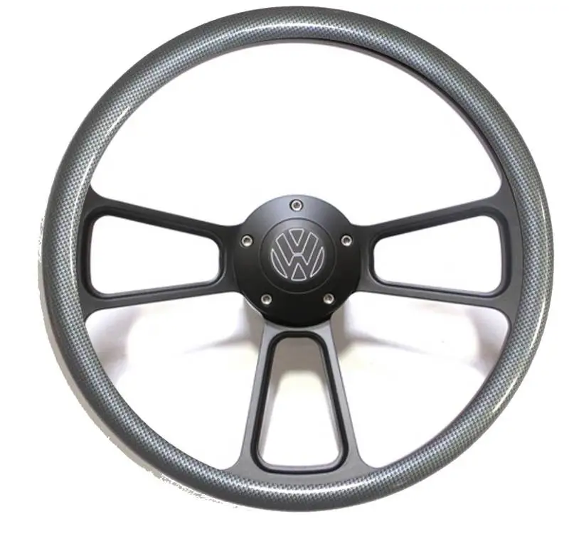 14" Black Billet Muscle Style Steering Wheel w/Your Choice of Horn and Half-Wrap thumbnail 3
