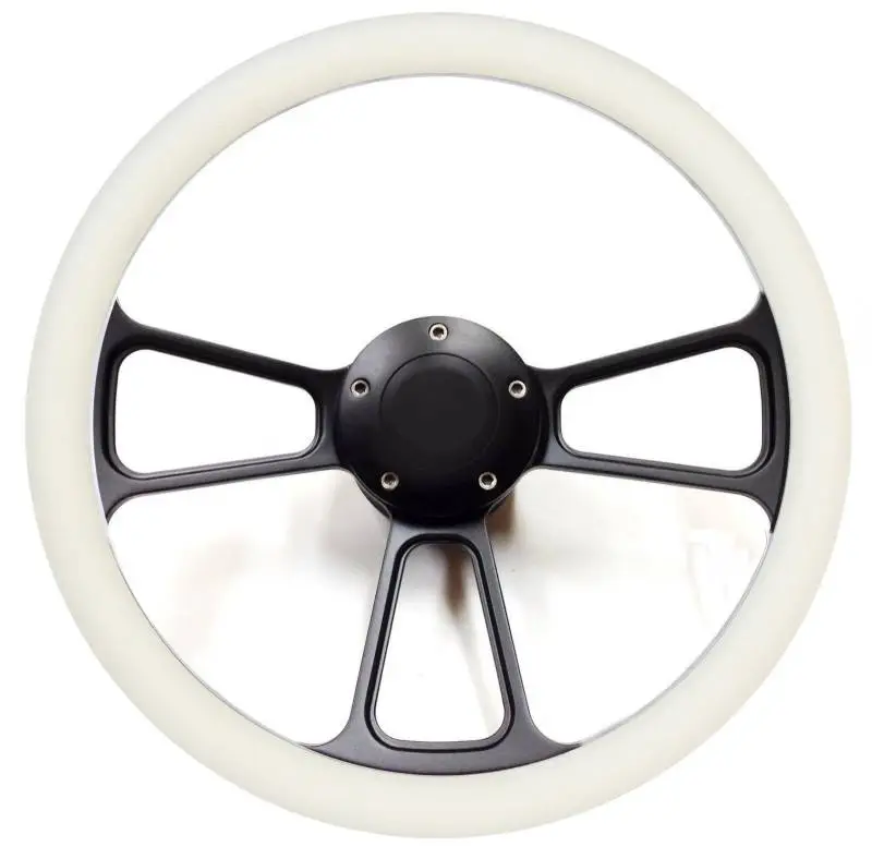 14" Black Billet Muscle Style Steering Wheel w/Your Choice of Horn and Half-Wrap thumbnail 4