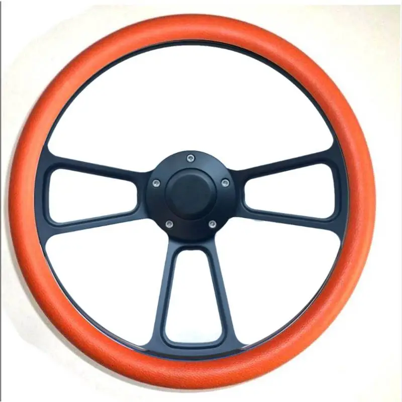 14" Black Billet Muscle Style Steering Wheel w/Your Choice of Horn and Half-Wrap thumbnail 6