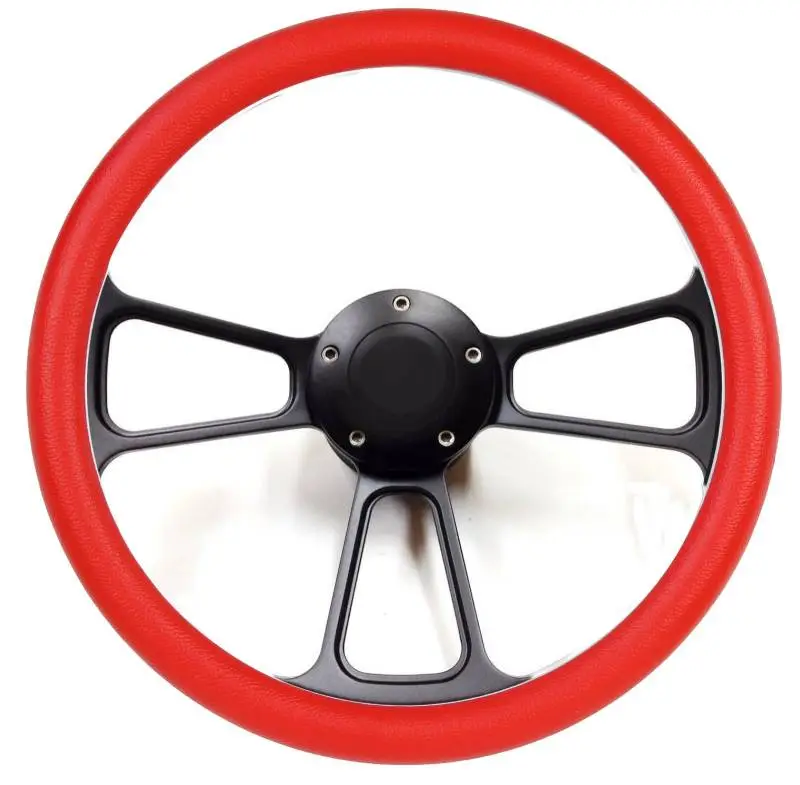 14" Black Billet Muscle Style Steering Wheel w/Your Choice of Horn and Half-Wrap thumbnail 7