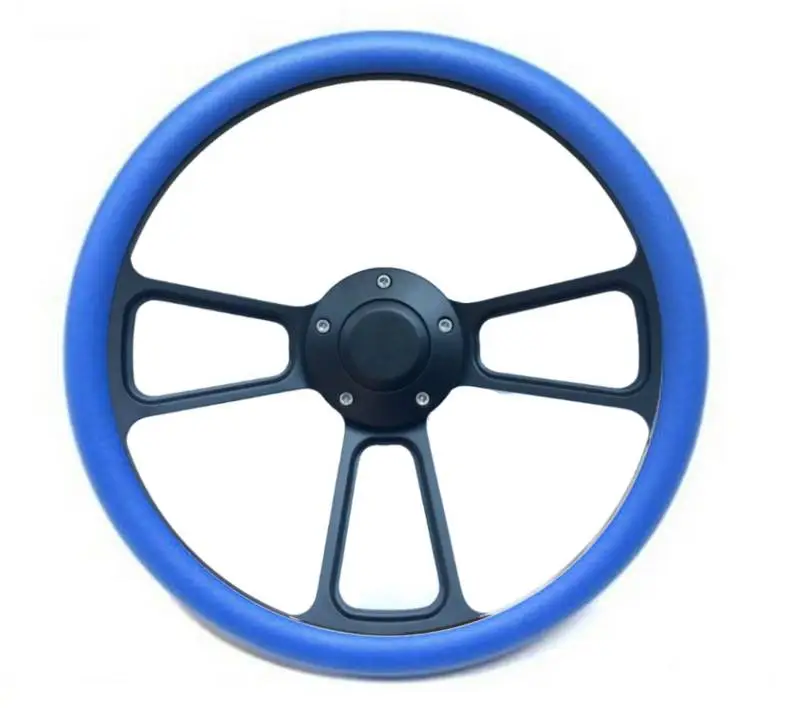 14" Black Billet Muscle Style Steering Wheel w/Your Choice of Horn and Half-Wrap thumbnail 8
