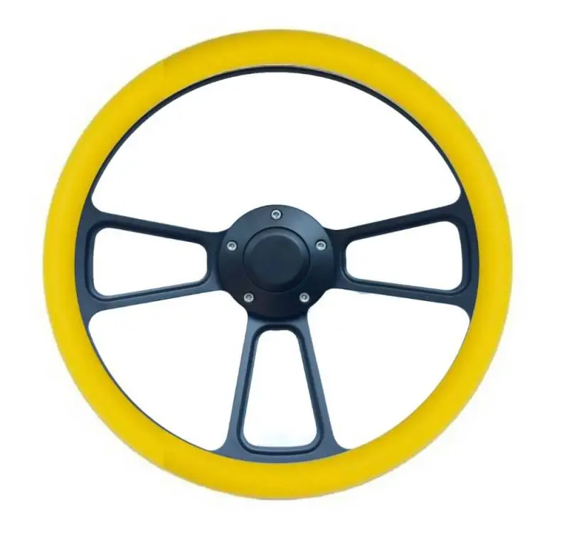 14" Black Billet Muscle Style Steering Wheel w/Your Choice of Horn and Half-Wrap thumbnail 11