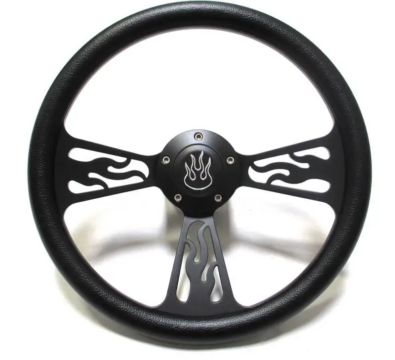 14" Black Billet Flamed Steering Wheel w/Your Choice of Horn and Half-Wrap thumbnail 16