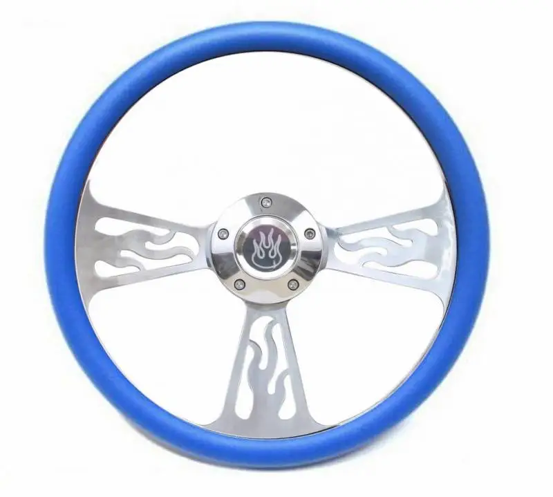14" Polished Billet Flamed Steering Wheel w/Your Choice of Horn and Half-Wrap thumbnail 8