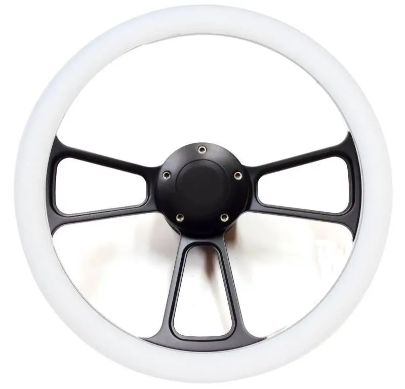 14" Black Billet Muscle Style Steering Wheel Kit w/Your Choice of Horn and Half-Wrap thumbnail 9